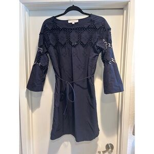Crochet Half Sleeve Navy Dress